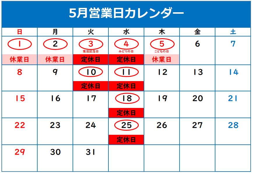 ⦿ＧＷ休業日のご案内⦿